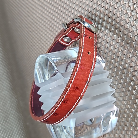 Red Ostrich Leather Dog Collar - Size Medium - Picture 2 of 6
